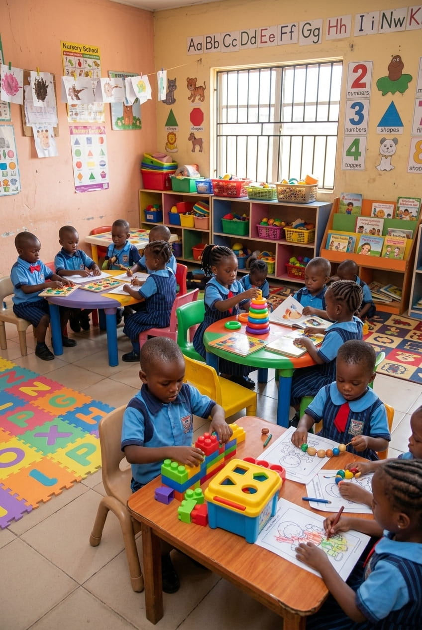 Nursery pupils learning in a classroom